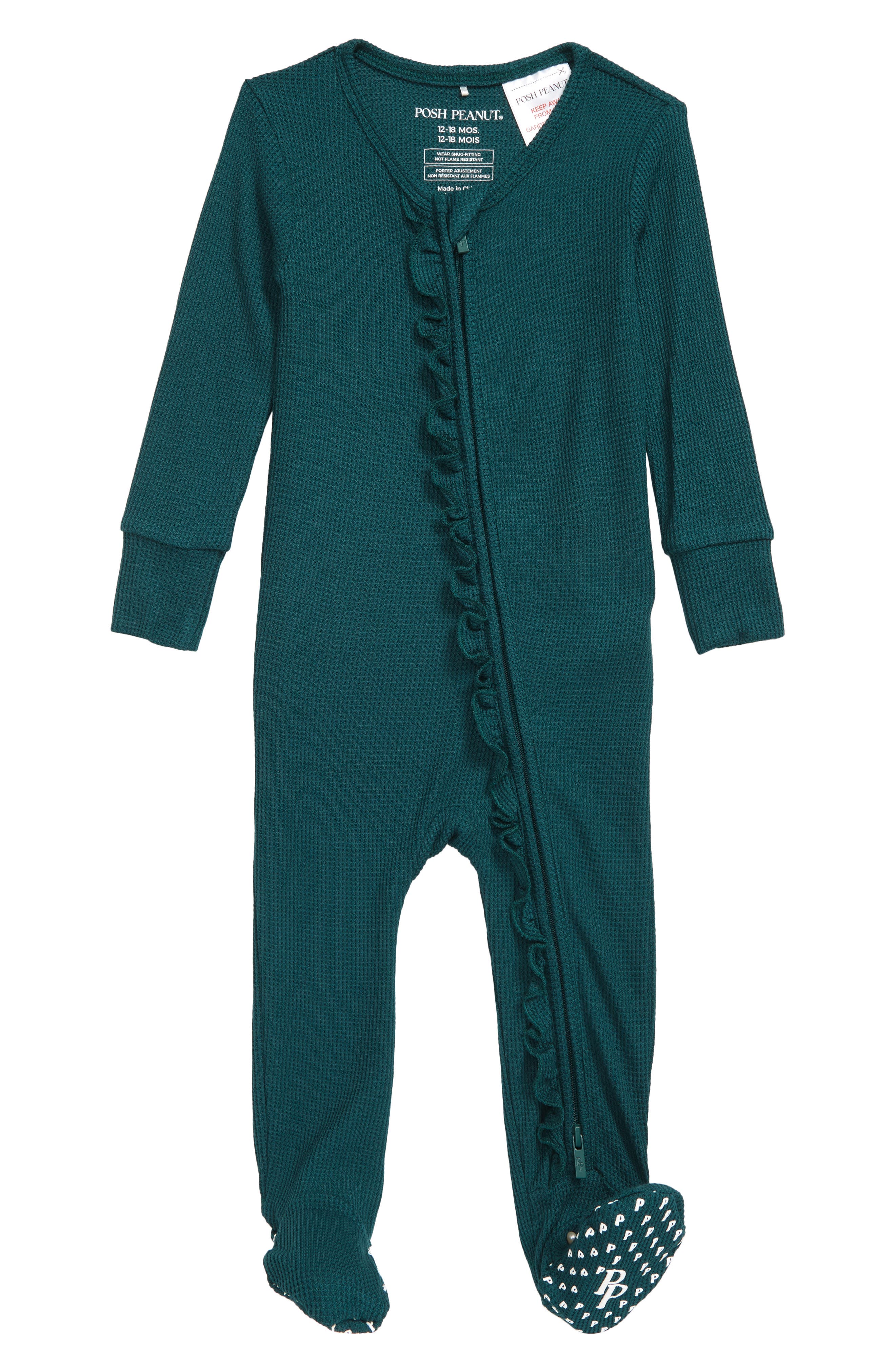 Nordstrom Baby Clothing Loungewear Pajamas Waffle Fitted Footie Pajamas in Open Green at Nordstrom 