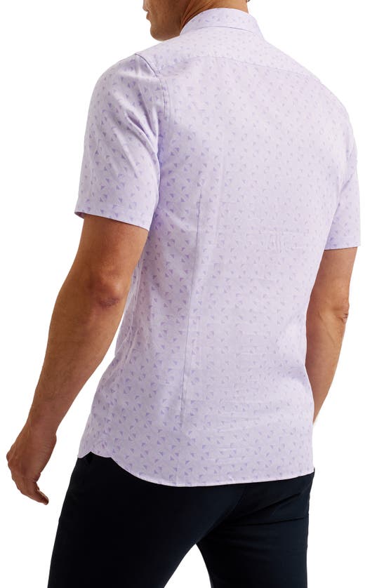 Shop Ted Baker Barhill Geometric Print Stretch Short Sleeve Button-up Shirt In Lilac