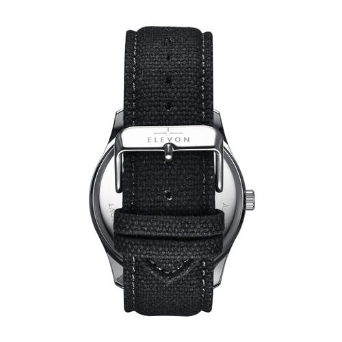 ELEVON ELEVON CROSSWIND CANVAS-OVERLAID LEATHER-BAND WATCH W/ DATE