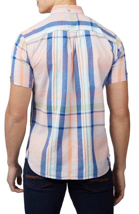 Shop Ben Sherman Plaid Short Sleeve Seersucker Button-down Shirt In Pale Pink