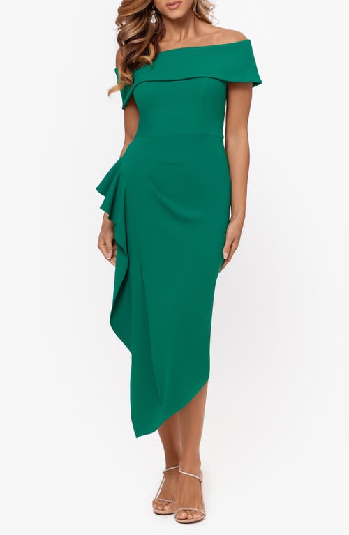 Betsy & Adam Ruffle Off the Shoulder Cocktail Midi Dress Green at Nordstrom,