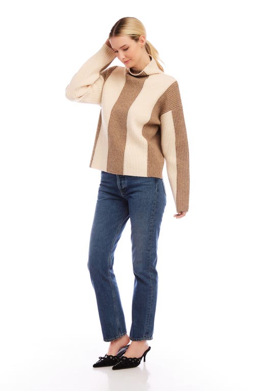 Shop Fifteen Twenty Amerie Stripe Funnel Neck Rib Sweater In Sand And Wheat