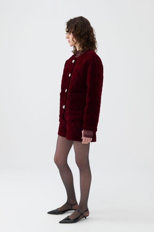 Shop Nocturne Collarless Quilted Jacket In Burgundy