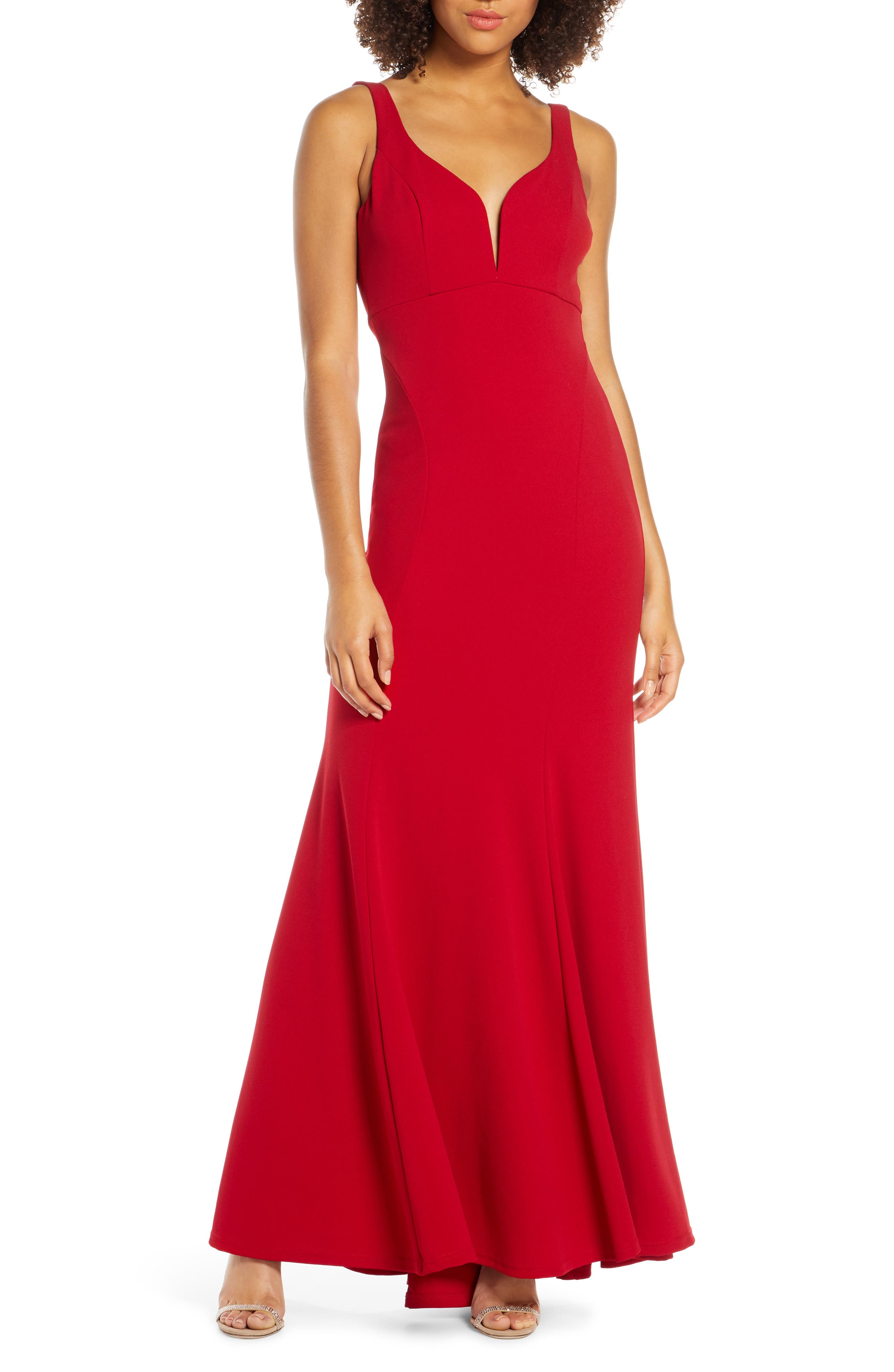 Lulus Aperitif Crepe Mermaid Gown, Red