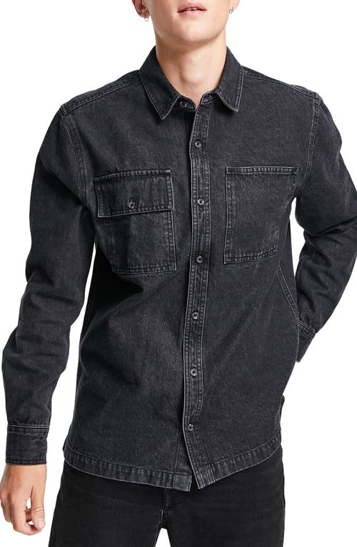 Topman Long Sleeve Denim Button-Down Shirt in Black