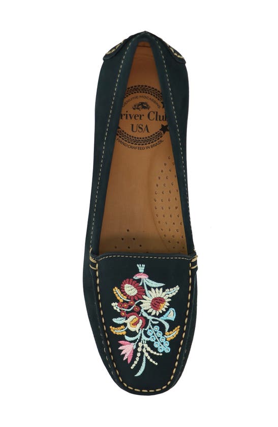 Driver Club Usa Nashville Embroidered Loafer In Navy Nubuck/ Contrast Stitch