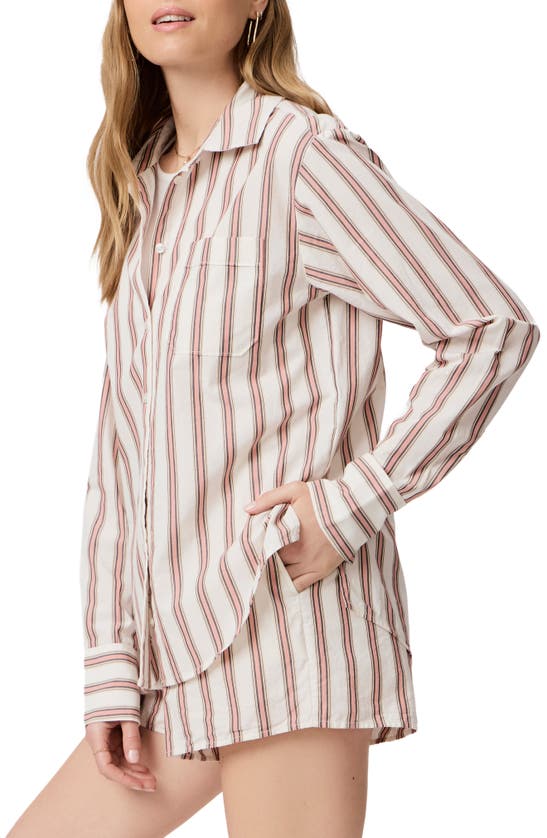 Shop Paige Christa Stripe Poplin Button-up Shirt In Cream Multi