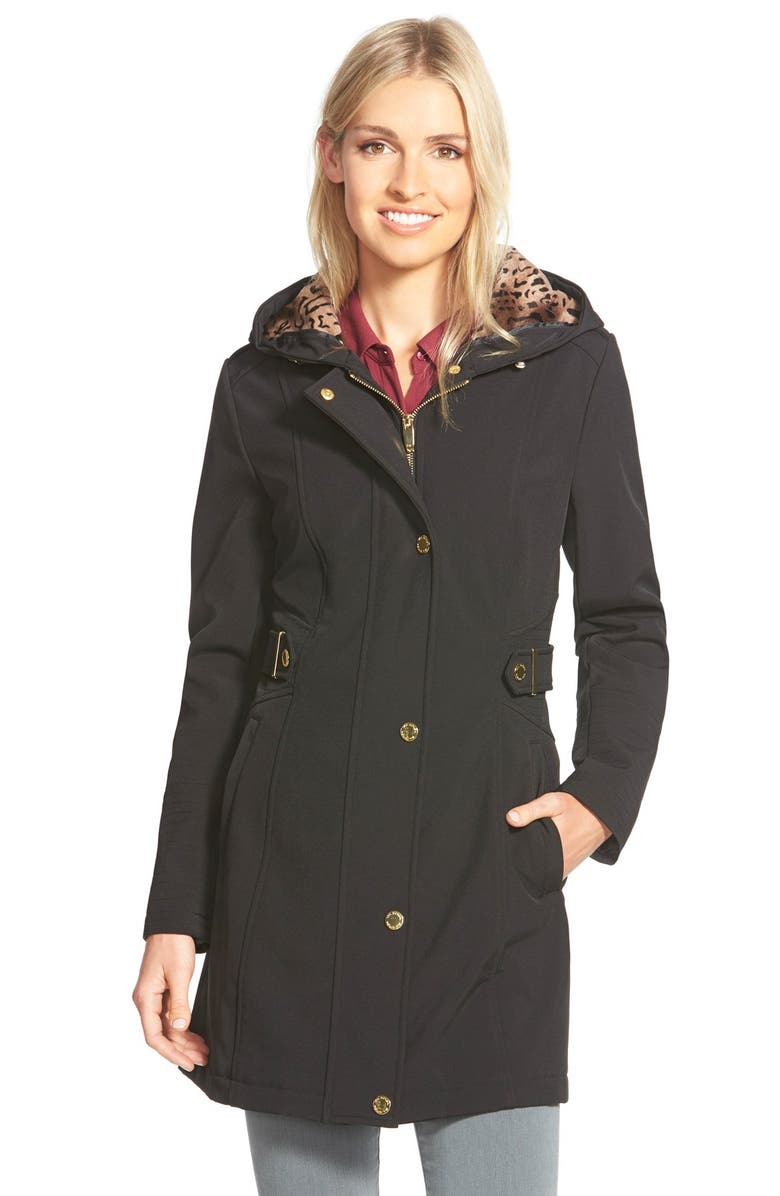 Via Spiga Hooded Soft Shell Coat with Animal Print Lining | Nordstrom