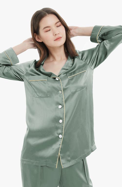 Shop Lilysilk Gold Piping Silk Pajamas Set In Avocado Green