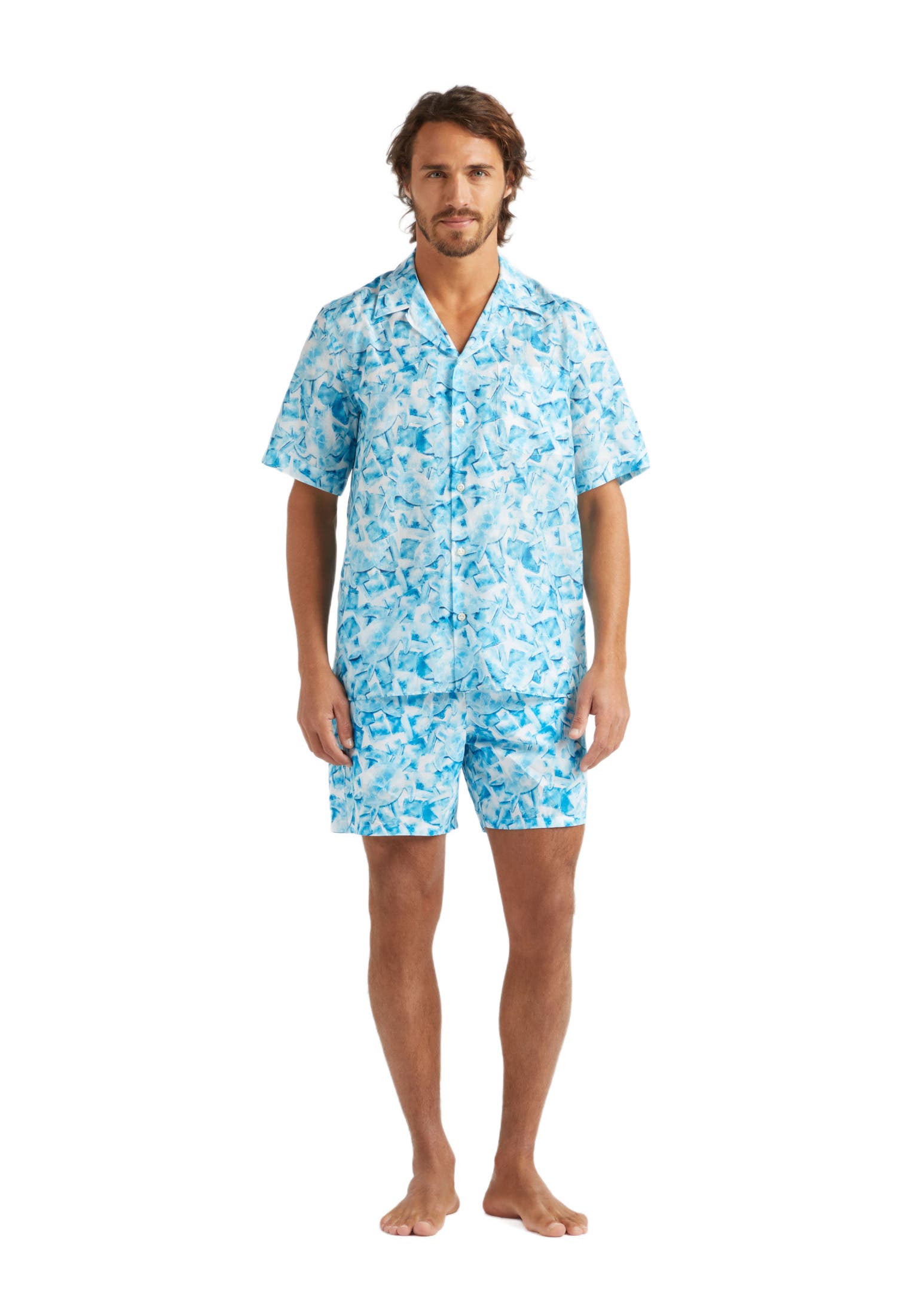 Vilebrequin Men's Iced Turtles Printed Cotton Silk Shirt in Blanc 