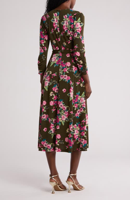 Eliza J Floral Long Sleeve Midi Dress In Olive
