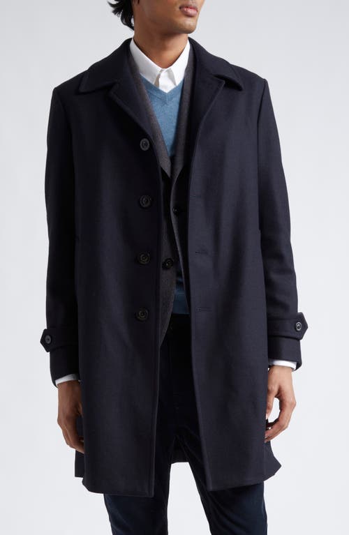 Boglioli Herringbone Wool Blend Coat in Navy 