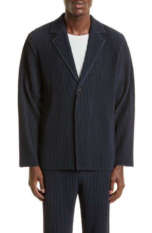 Homme Plissé Issey Miyake Pleated Single Breasted Blazer in Navy at Nordstrom, Size 3