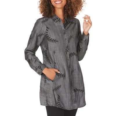 Foxcroft Cici Embroidered Tunic Shirt, Grey