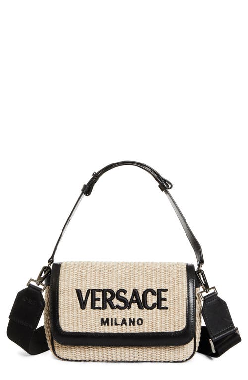 Versace Mini Milano Raffia Shoulder Bag in Natural Black-Ruthenium at Nordstrom