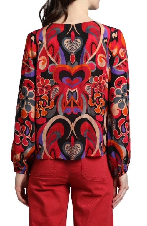 Shop Apny Print V-neck Tie Front Chiffon Top In Red Multi