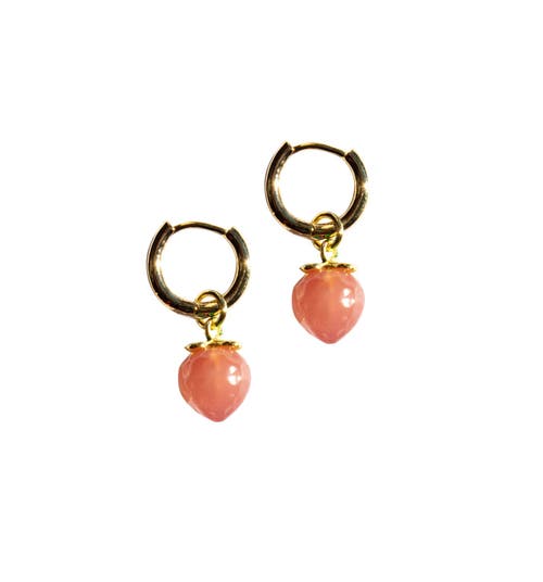 Seree Harvest Strawberry Jade Stone Charm Earrings In Pink