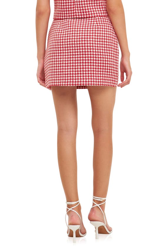 Shop English Factory Houndstooth Tweed Miniskirt In Red