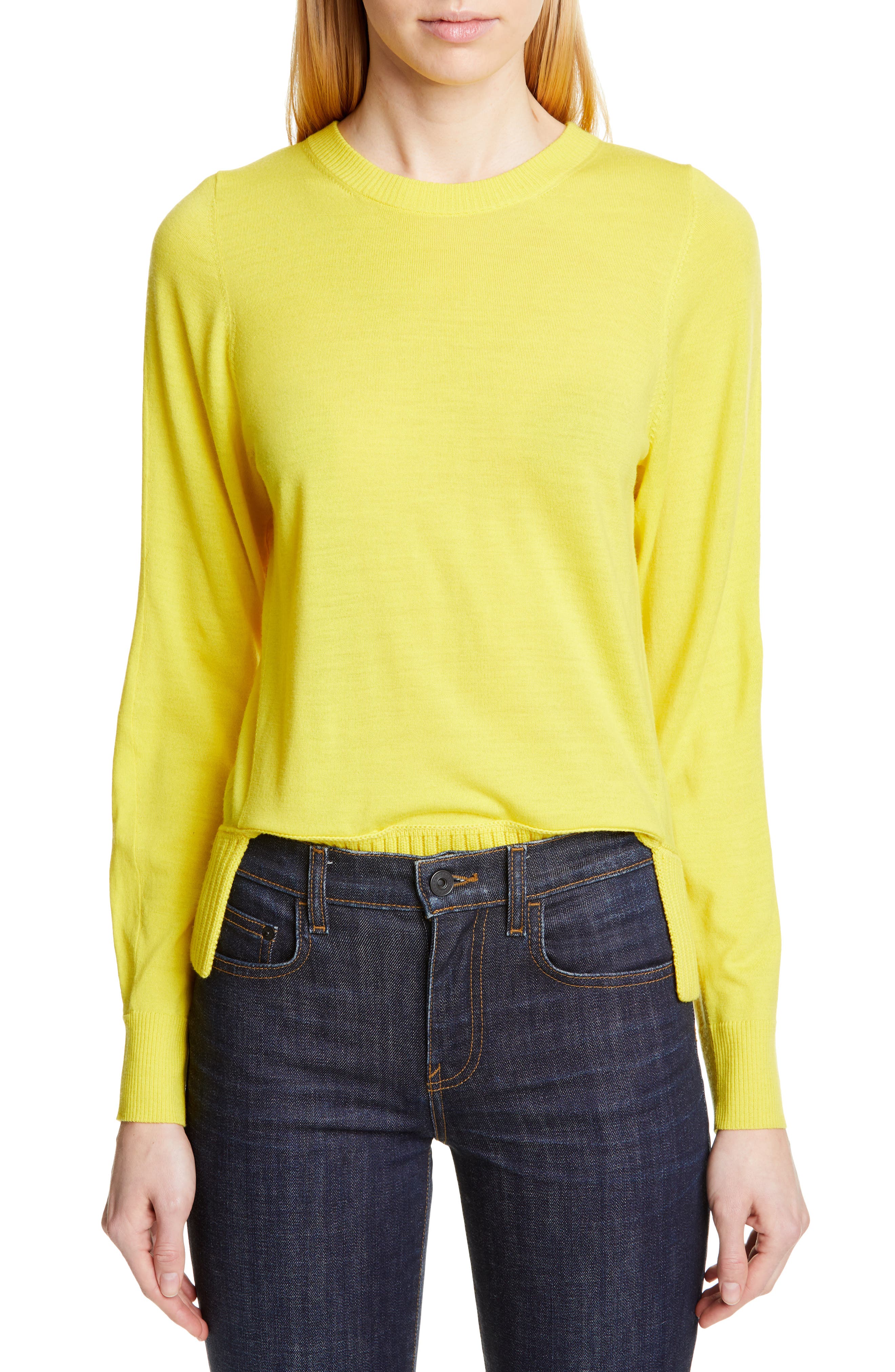 Proenza Schouler Slit Hem Wool Sweater, Yellow