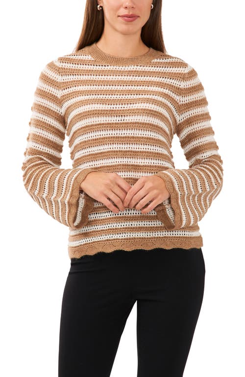 halogen(r) Stripe Bell Sleeve Sweater in Amphora Brown/Antique White