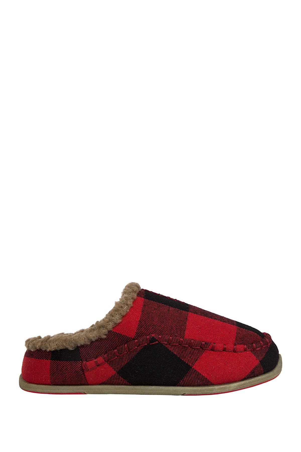 Deer Stags Kids' Slipperooz Lil' Nordic Faux Shearling Lined Plaid Slipper In Medium Red