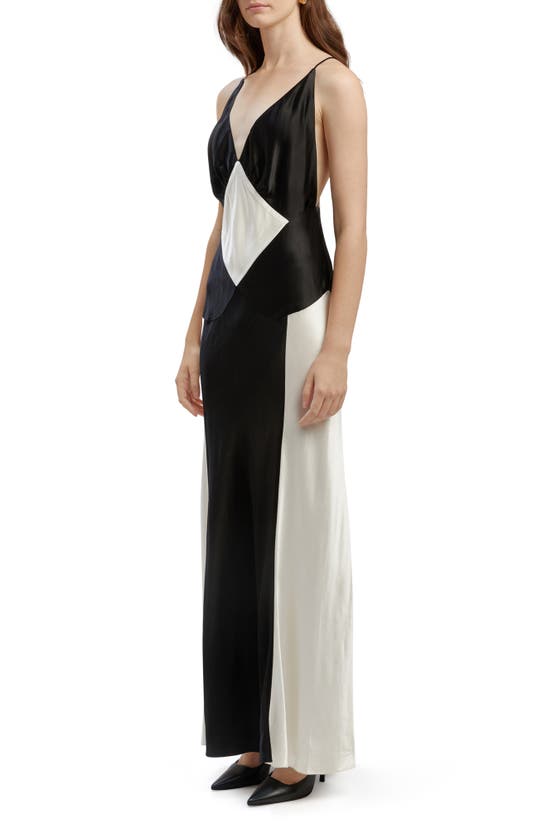 Shop Bardot Adora Contrast Satin Gown In Black Ivor