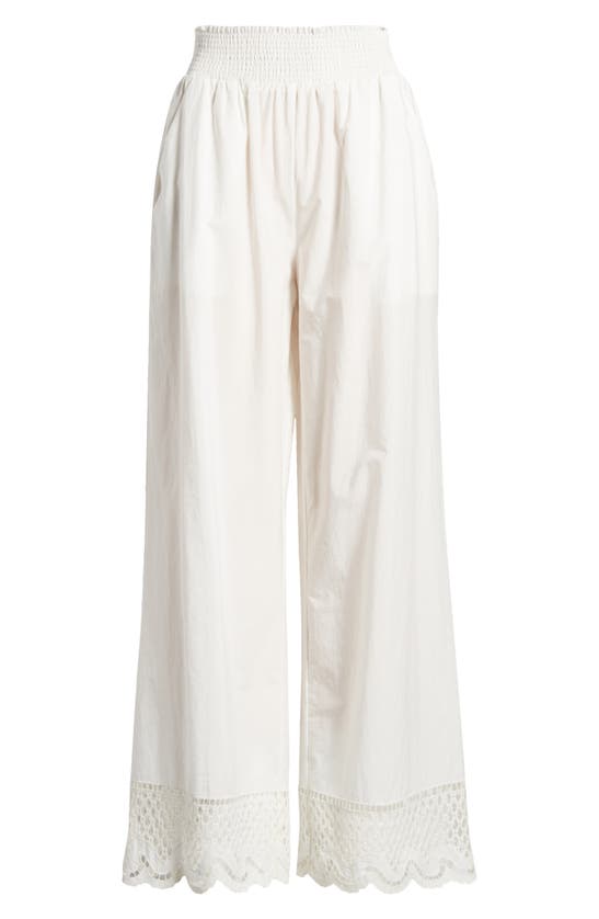 Shop Rails Henrik Smock Waist Lace Trim Cotton Wide Leg Pants In White