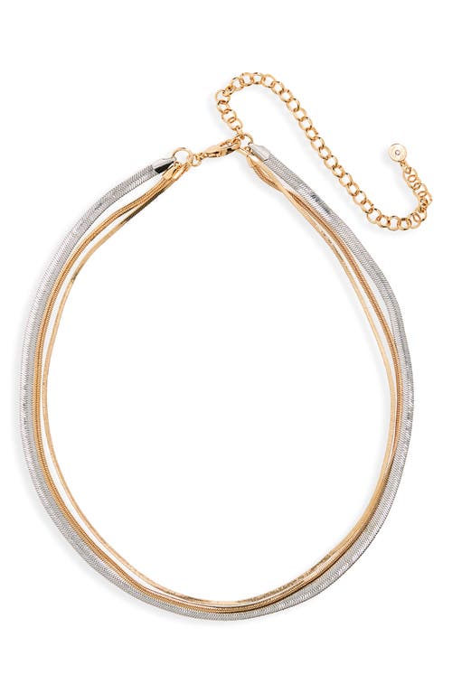 Layered Herringbone Chain Pendant Necklace in Rhodium