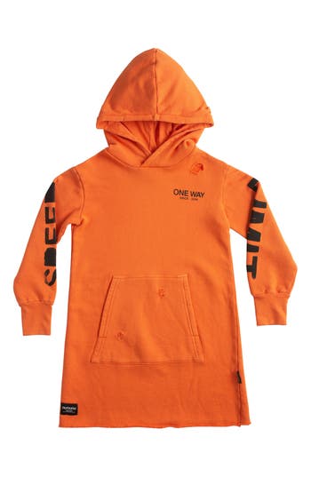 Shop Nununu Kids' On The Go Hooded Long Sleeve Sweatshirt Dress In Orange
