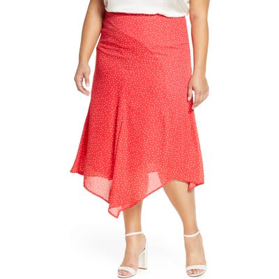 Plus Size Gibson X International Day Fancy Ashley Asymmetrical Flowy Midi Skirt, Coral
