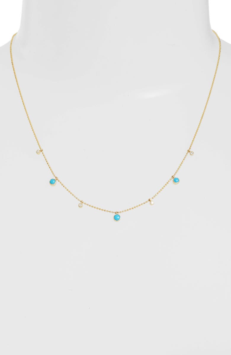 ZOÃ‹ CHICCO Turquoise & Diamond Station Short Necklace, Alternate, color, YELLOW GOLD