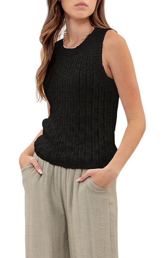 Shop Blu Pepper Open Knit Sleeveless Sweater In Black