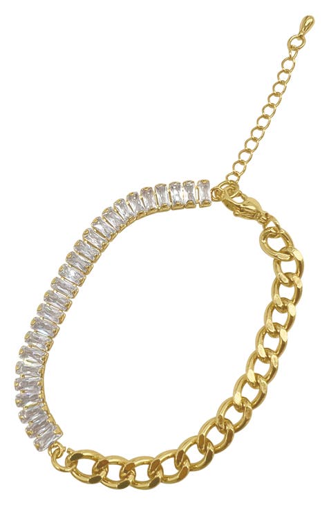 14K Gold Plate Baguette Crystal Chain Bracelet