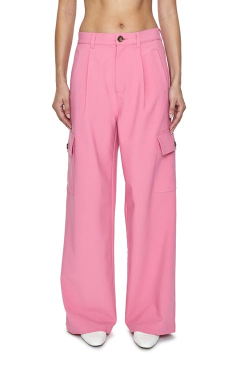  ANACRO Pants for Women - High Waist Plisse Wide Leg Pants  (Color : Baby Pink, Size : X-Small) : Clothing, Shoes & Jewelry