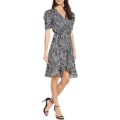 Fraiche By J Linda Animal Print Faux Wrap Dress, Blue
