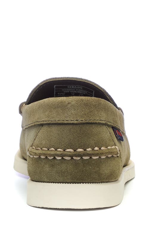 Sebago Dan Boat Roughout Penny Loafer In Green Military - Brown Oliva