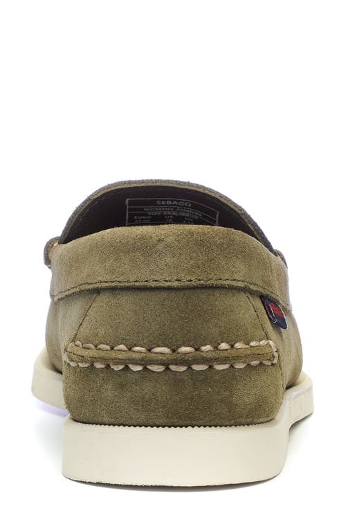 Shop Sebago Dan Boat Roughout Penny Loafer In Green Military - Brown Oliva