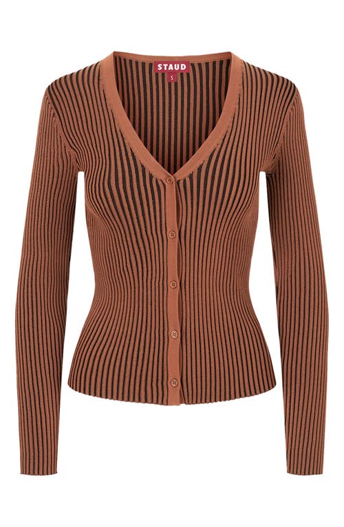 Shop Staud Rib Cardigan In Black/tan