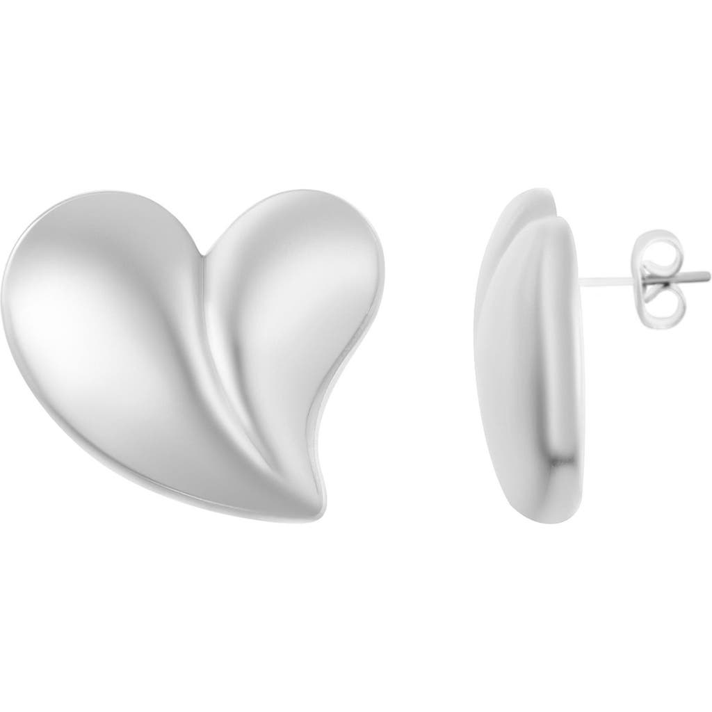 Adornia Tarnish Resistant Silver Plated Oversized Puffy Heart Earrings In Silver