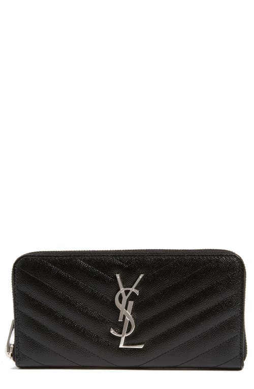 Saint Laurent 'Monogram' Zip Around Quilted Calfskin Leather Wallet in Noir at Nordstrom