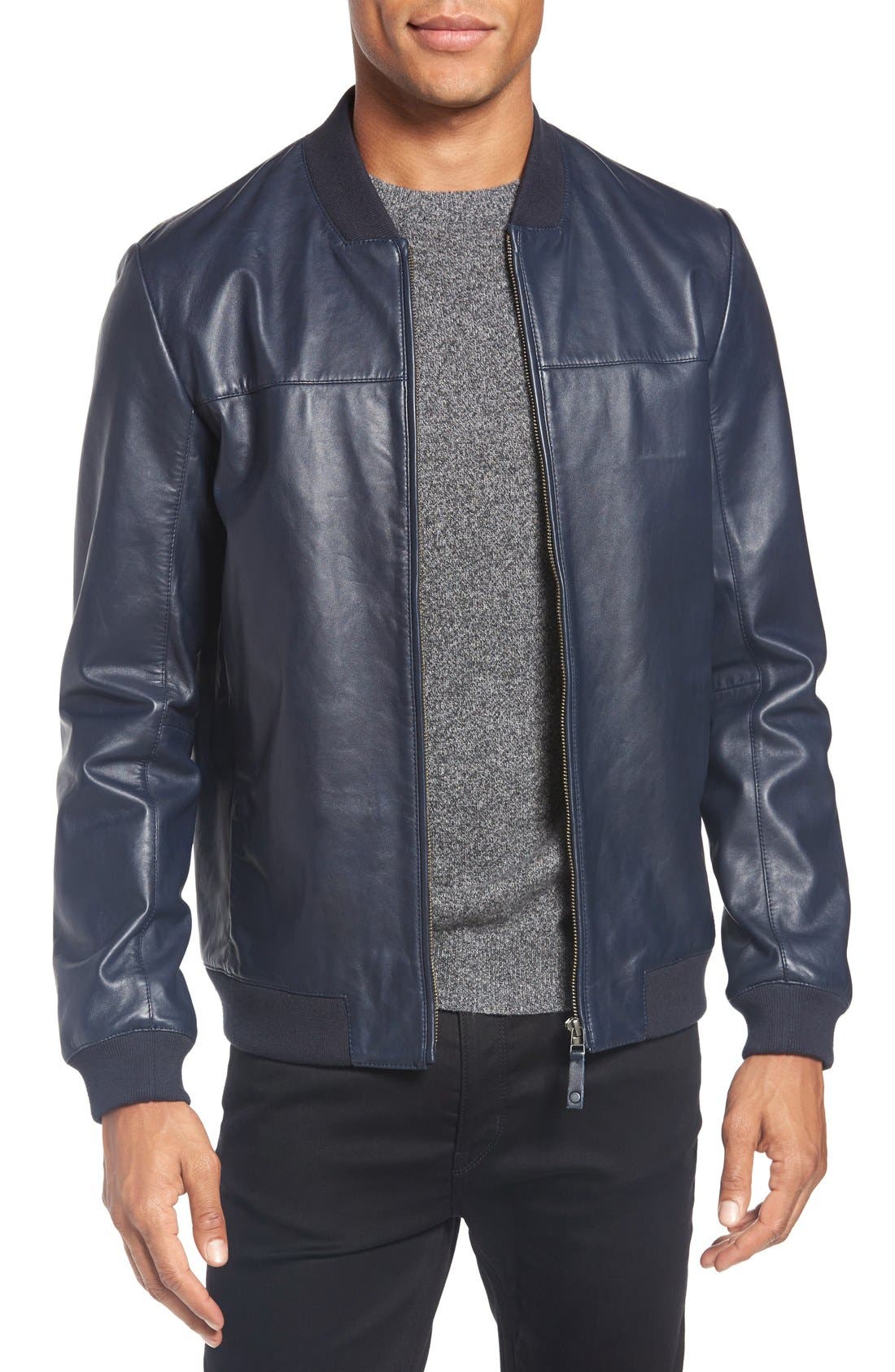 Ted Baker London 'Action' Trim Fit Leather Bomber Jacket Nordstrom