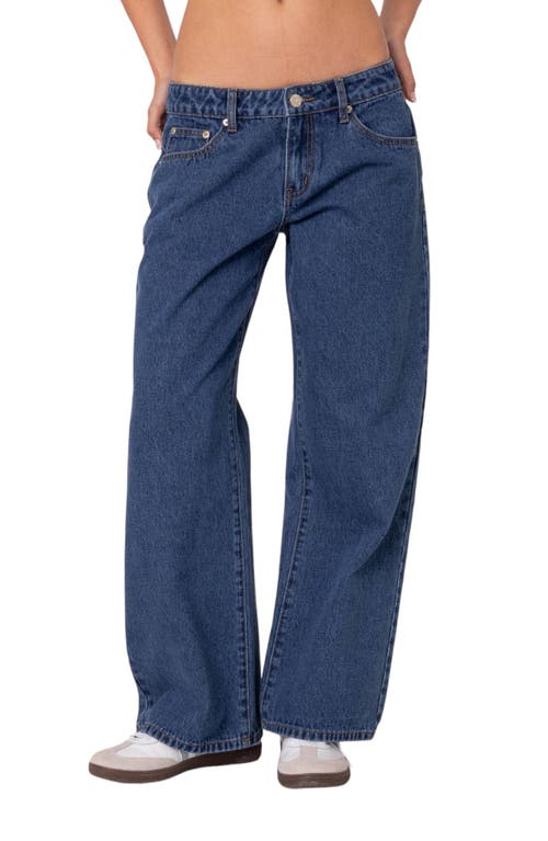 Edikted Petite Raelynn Washed Low Rise Jeans In Blue-washed