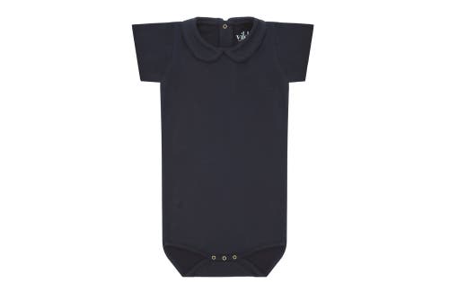 Vild House Of Little Ss Organic Cotton Collared Bodysuit In Nocturnal Navy