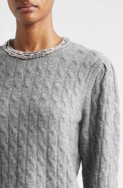 Shop Cinq À Sept Rosario Embellished Collar Cable Stitch Sweater In Light Heather Grey