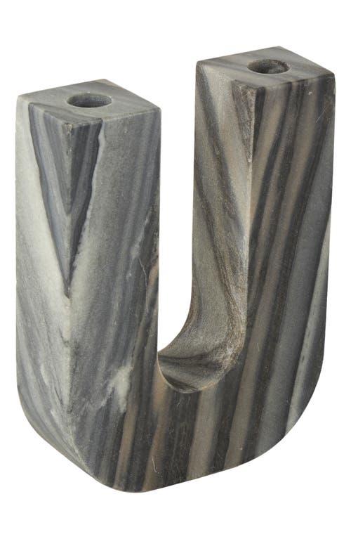 Vivian Lune Home Two Taper Marble Candleholder In Grey Multi