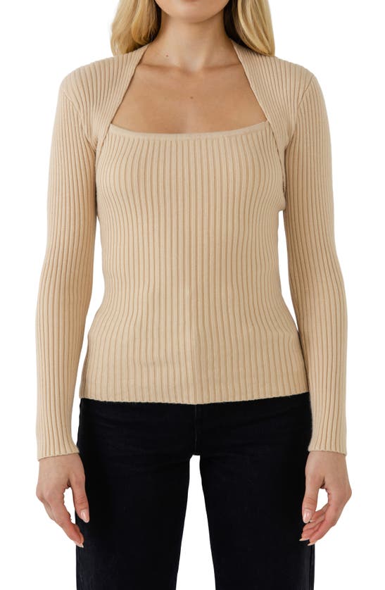 Endless Rose Long Sleeve Knit Top In Beige