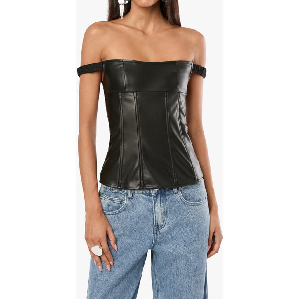 Weworewhat Off Shoulder Vegan Leather Corset In Black
