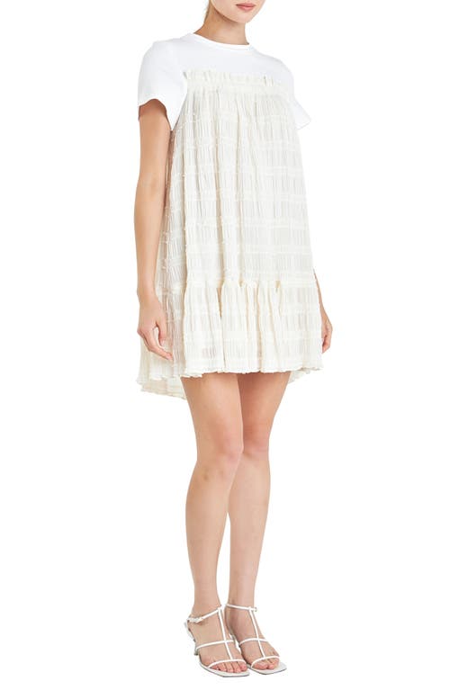 English Factory Shirred Chiffon T-shirt Dress In White/ Ivory