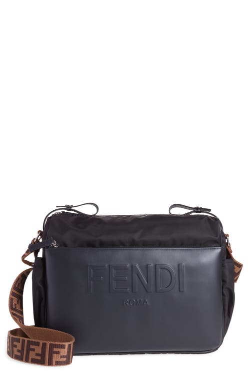 Fendi Logo Leather & Nylon Diaper Bag In Black/brown