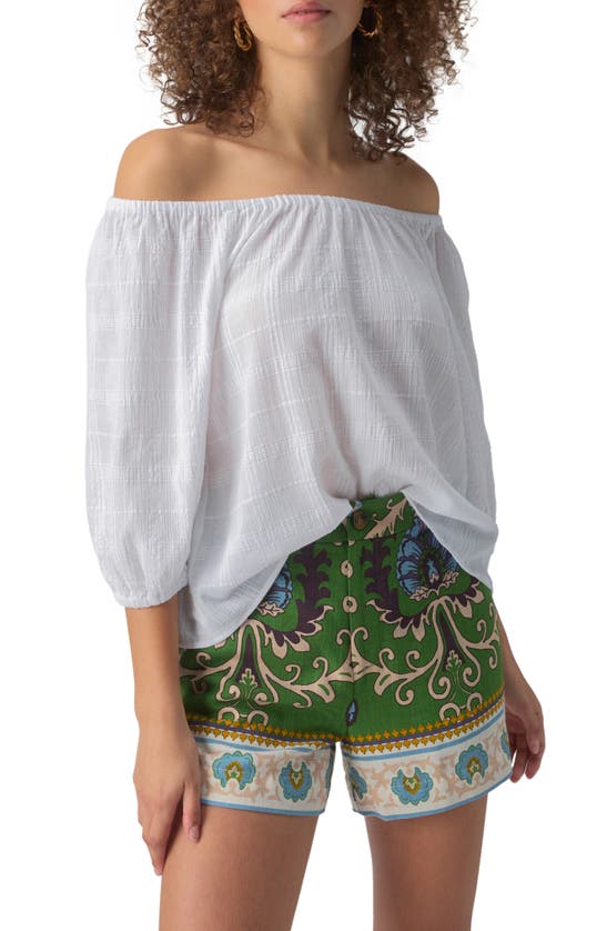 Shop Sanctuary Beach To Bar Off The Shoulder Textured Cotton Top In White